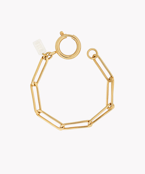 The SAMPLE SALE Ashley Gold Bracelet by WALD Berlin features large oval links and a round clasp, ideal for layering with your favorite necklace. Made in Germany and shown on a white background.