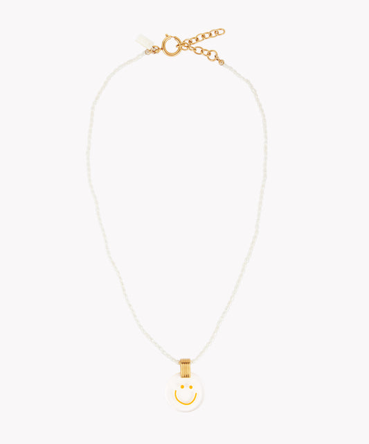 A gold-plated pendant necklace with a white pearl from the brand "WALD Berlin", inspired by the vibrant city of Berlin.