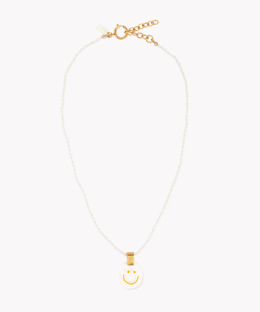 A gold-plated pendant necklace with a white pearl from the brand "WALD Berlin", inspired by the vibrant city of Berlin.